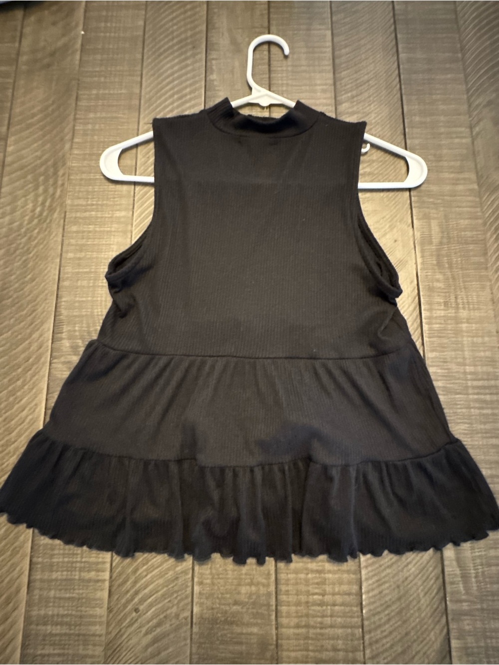 Altar’d State Women's Black Sleeveless Peplum Tank with Mock Neck